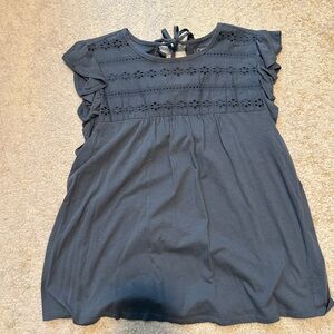 LOFT Slate Blue Eyelet Tie-Back Top